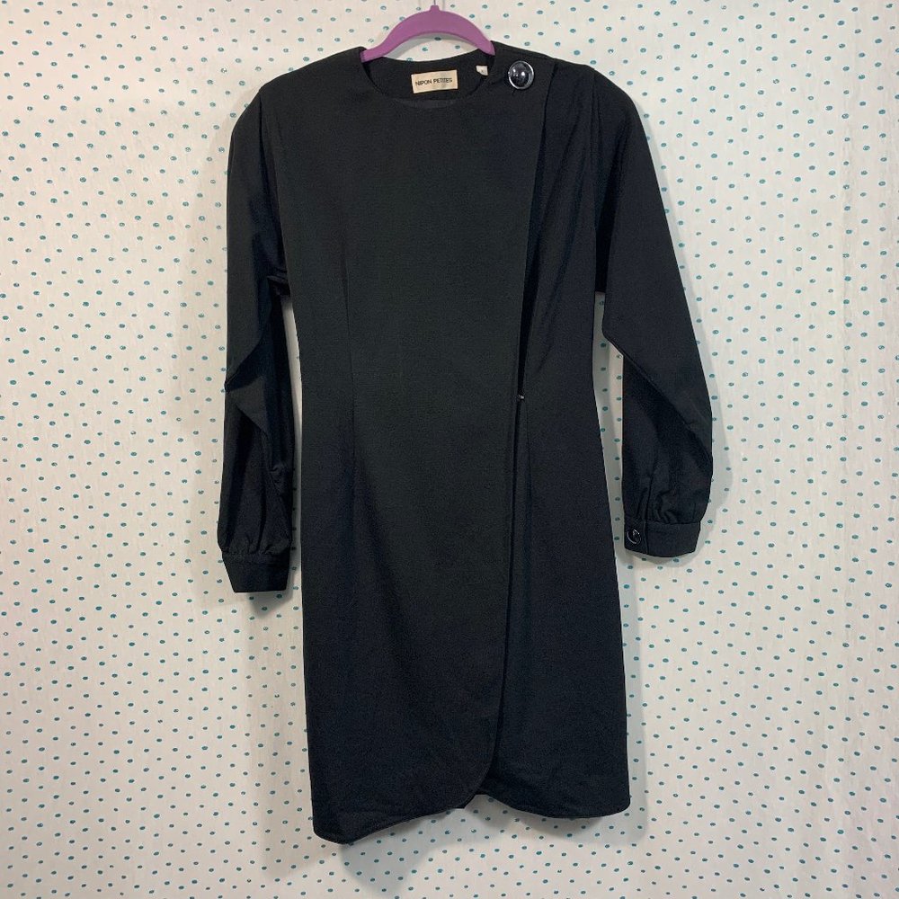 Nipon Petite 8P Women's Vintage Black Upper Shoulder Button Coat